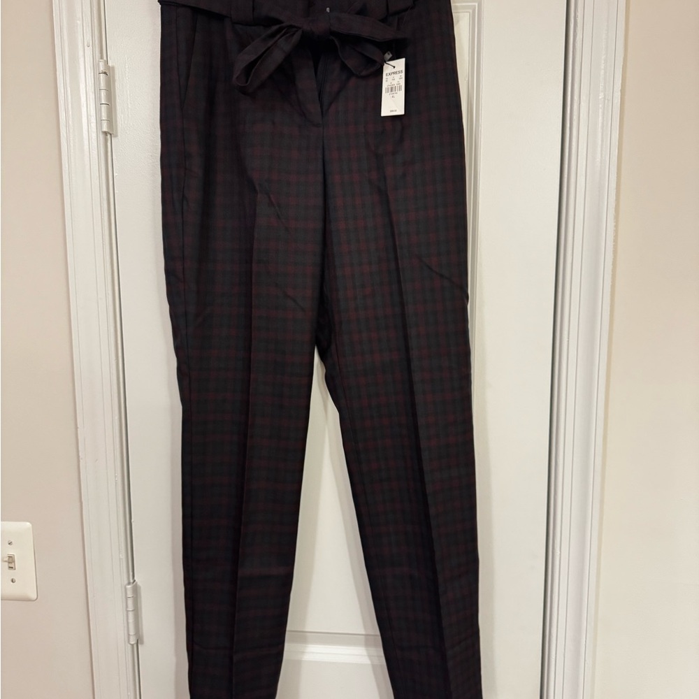 Express Plaid High-Waisted Pants with Belt
